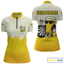 Load image into Gallery viewer, Personalized Yellow Funny Beer Darts Shirt For Women Custom Darts Jersey Team Polo &amp; 1/4 Zip TDM5508