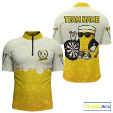 Load image into Gallery viewer, Personalized Yellow Funny Beer Darts Shirt For Men Custom Darts Jersey Team Polo &amp; 1/4 Zip TDM5508