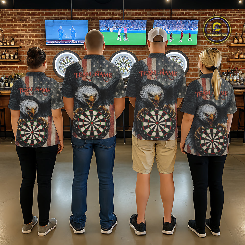 Personalized Vintage American Flag Eagle Darts Shirt For Men Custom Patriotic Darts Team Jerseys TDM5757