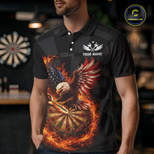 Load image into Gallery viewer, Personalized Fire Flame US Flag Eagle Darts Shirt For Men Custom Darts Jersey Team Polo &amp; 1/4 Zip TDM5760