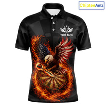 Load image into Gallery viewer, Personalized Fire Flame US Flag Eagle Darts Shirt For Men Custom Darts Jersey Team Polo &amp; 1/4 Zip TDM5760