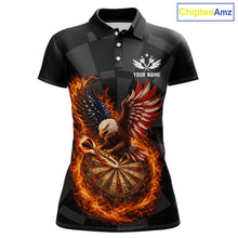 Load image into Gallery viewer, Personalized Fire Flame US Flag Eagle Darts Shirt For Women Custom Darts Jersey Team Polo &amp; 1/4 Zip TDM5760