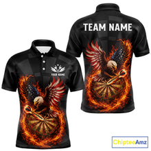 Load image into Gallery viewer, Personalized Fire Flame US Flag Eagle Darts Shirt For Men Custom Darts Jersey Team Polo &amp; 1/4 Zip TDM5760