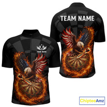 Load image into Gallery viewer, Personalized Fire Flame US Flag Eagle Darts Shirt For Men Custom Darts Jersey Team Polo &amp; 1/4 Zip TDM5760