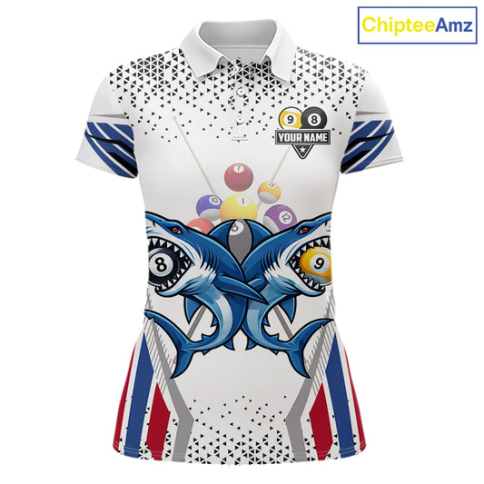 Funny Shark 8 Ball & 9 Ball Pool Billiard Shirt For Women Custom Billiard Team Jersey Polo & 1/4 Zip TDM5965