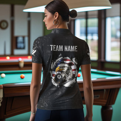 Personalized 8 Ball Pool Eagle US Flag Billiard Shirts For Women Custom Black Grunge Billiard Jerseys TDM3762