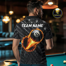 Load image into Gallery viewer, Black US Flag 8 Ball Fire Billiard Shirt For Men Custom Billiard Team Jersey Polo &amp; 1/4 Zip TDM6122