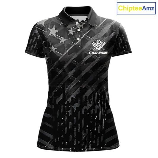 Black US Flag 8 Ball Fire Billiard Shirt For Women Custom Billiard Team Jersey Polo & 1/4 Zip TDM6122