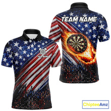 Load image into Gallery viewer, American Flag Fire Flame Darts Shirt For Men Custom Patriotic Darts Jersey Team Polo &amp; 1/4 Zip TDM6125