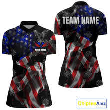 Load image into Gallery viewer, Custom Women&#39;s Dart Shirt With Pocket Option, US Flag Smoke Darts Team Jersey TDM4029