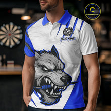 Load image into Gallery viewer, Blue And White Custom Claw Wolf Dart Shirts For Men, Dart Team Shirt Polo &amp; 1/4 Zip, Dart Jerseys TDM4032