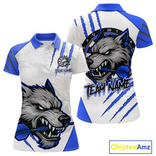 Load image into Gallery viewer, Blue And White Custom Claw Wolf Dart Shirts For Women, Dart Team Shirt Polo &amp; 1/4 Zip, Dart Jerseys TDM4032