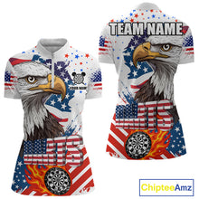 Load image into Gallery viewer, American Flag Eagle Dart Shirt For Women – 3D Dartboard Fire Flame Custom Patriotic Dart Team Jersey TDM4036