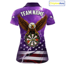 Load image into Gallery viewer, Purple Lightning American Flag Eagle Dart Shirt With Pocket Option For Women TDM6554