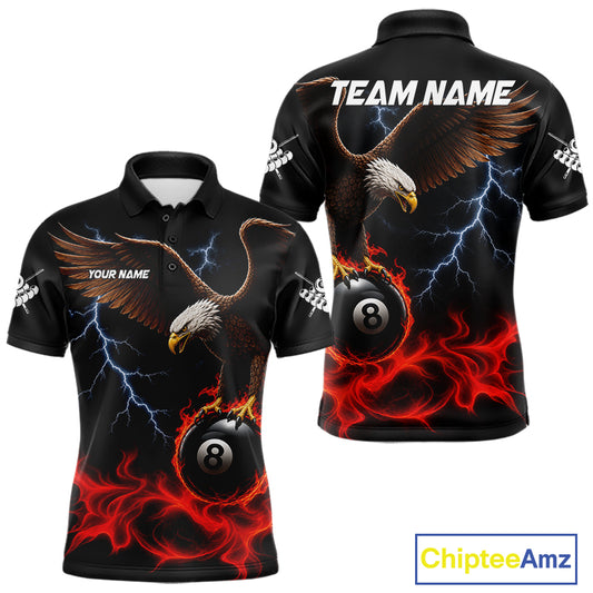 Red Flaming Eagle 8 Ball Pool Billiard Shirts For Men Custom Billiard Team Jersey Polo & 1/4 Zip TDM6560