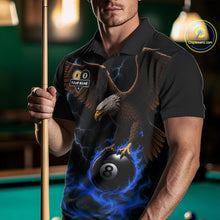 Load image into Gallery viewer, Blue Flaming Eagle 8 Ball &amp; 9 Ball Billiard Shirts For Men Custom Pool Team Jersey Polo &amp; 1/4 Zip TDM6561