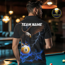 Load image into Gallery viewer, Blue Flaming Eagle 8 Ball &amp; 9 Ball Billiard Shirts For Men Custom Pool Team Jersey Polo &amp; 1/4 Zip TDM6561