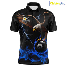Load image into Gallery viewer, Blue Flaming Eagle 8 Ball &amp; 9 Ball Billiard Shirts For Men Custom Pool Team Jersey Polo &amp; 1/4 Zip TDM6561