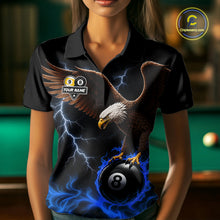 Load image into Gallery viewer, Blue Flaming Eagle 8 Ball &amp; 9 Ball Billiard Shirts For Women Custom Pool Team Jersey Polo &amp; 1/4 Zip TDM6561