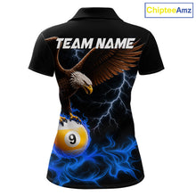 Load image into Gallery viewer, Blue Flaming Eagle 8 Ball &amp; 9 Ball Billiard Shirts For Women Custom Pool Team Jersey Polo &amp; 1/4 Zip TDM6561