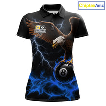 Load image into Gallery viewer, Blue Flaming Eagle 8 Ball &amp; 9 Ball Billiard Shirts For Women Custom Pool Team Jersey Polo &amp; 1/4 Zip TDM6561
