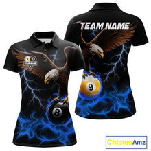 Load image into Gallery viewer, Blue Flaming Eagle 8 Ball &amp; 9 Ball Billiard Shirts For Women Custom Pool Team Jersey Polo &amp; 1/4 Zip TDM6561