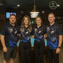 Load image into Gallery viewer, Blue Flaming Eagle 8 Ball &amp; 9 Ball Billiard Shirts For Men Custom Pool Team Jersey Polo &amp; 1/4 Zip TDM6561