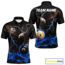 Load image into Gallery viewer, Blue Flaming Eagle 8 Ball &amp; 9 Ball Billiard Shirts For Men Custom Pool Team Jersey Polo &amp; 1/4 Zip TDM6561