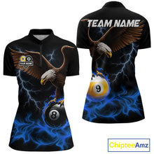 Load image into Gallery viewer, Blue Flaming Eagle 8 Ball &amp; 9 Ball Billiard Shirts For Women Custom Pool Team Jersey Polo &amp; 1/4 Zip TDM6561
