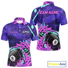 Load image into Gallery viewer, Personalized 8 Ball Billiard Shirt For Men | Neon Purple, Pink &amp; Teal Paint Funny Pool Team Jersey TDM4232
