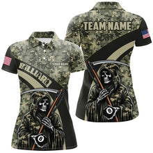 Load image into Gallery viewer, Personalized Grim Reaper Green Camo Billiard Shirts For Women Custom Military Billiard Jerseys TDM2062