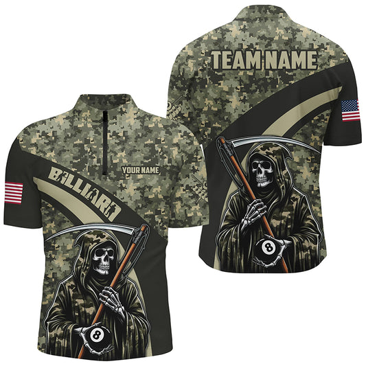 Personalized Grim Reaper Green Camo Billiard Shirts For Men Custom Military Billiard Jerseys TDM2062