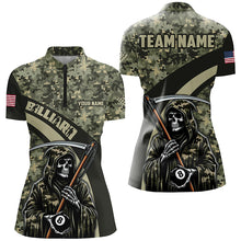 Load image into Gallery viewer, Personalized Grim Reaper Green Camo Billiard Shirts For Women Custom Military Billiard Jerseys TDM2062