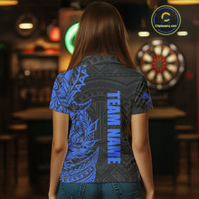 Load image into Gallery viewer, Personalized Black And Blue Tribal Darts Polo &amp; Quarter Zip Custom Dart Shirts For Women Dart Jersey TDM4826