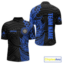 Load image into Gallery viewer, Personalized Black And Blue Tribal Darts Polo &amp; Quarter Zip Custom Dart Shirts For Men Dart Jersey TDM4826