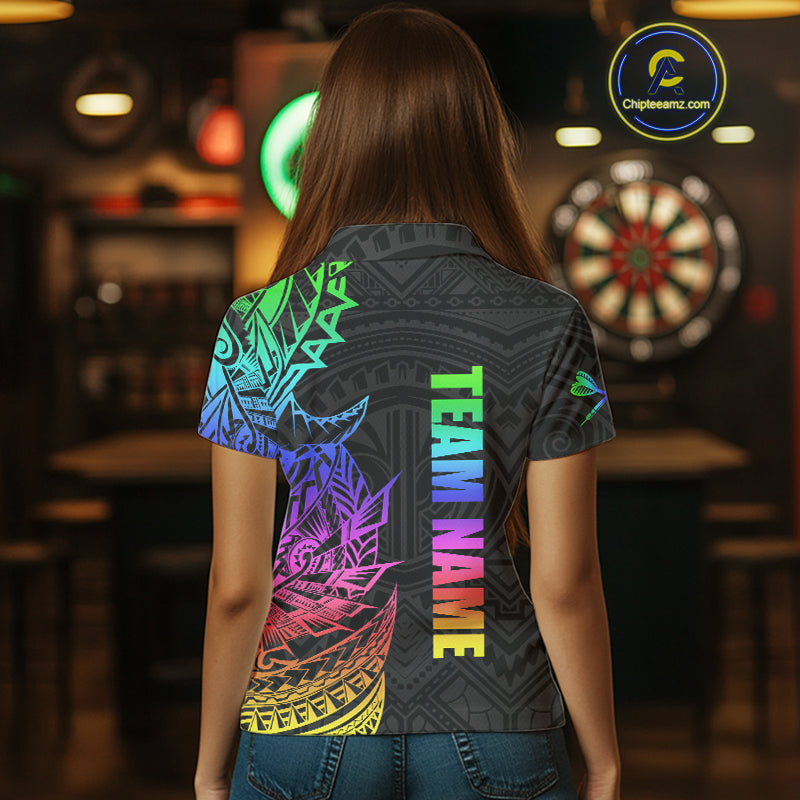 Personalized Rainbow Tribal Darts Polo & Quarter Zip Custom Darts Shirt For Women Darts Team Jersey TDM4827