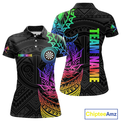 Personalized Rainbow Tribal Darts Polo & Quarter Zip Custom Darts Shirt For Women Darts Team Jersey TDM4827