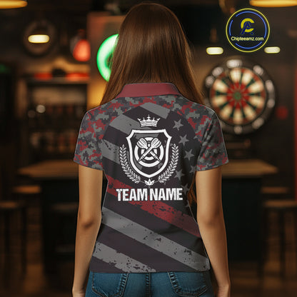 Red Camo American Flag Darts Jersey For Women Custom Grunge Darts Shirt Team Polo & Quarter Zip TDM5032