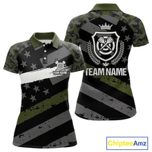 Load image into Gallery viewer, Green Military Camo US Flag Darts Jersey For Women Custom Grunge Darts Shirt Team Polo &amp; Quarter Zip TDM5033