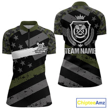 Load image into Gallery viewer, Green Military Camo US Flag Darts Jersey For Women Custom Grunge Darts Shirt Team Polo &amp; Quarter Zip TDM5033
