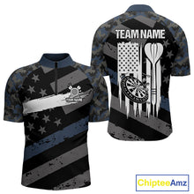Load image into Gallery viewer, Blue Camo American Flag Darts Shirt For Men Custom Patriotic Darts Jersey Team Polo &amp; 1/4 Zip TDM5034