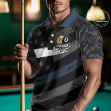 Load image into Gallery viewer, Blue Camo US Flag 8 Ball &amp; 9 Ball Pool Jersey For Men Custom Billiard Team Shirt Polo &amp; 1/4 Zip TDM5035