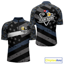 Load image into Gallery viewer, Blue Camo US Flag 8 Ball &amp; 9 Ball Pool Jersey For Men Custom Billiard Team Shirt Polo &amp; 1/4 Zip TDM5035