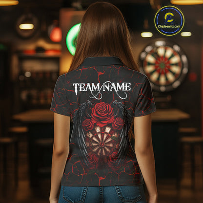 Personalized Skeleton Couple And Roses Gothic Darts Shirt For Women Custom Dart Jersey Outfit|Red TDM5038