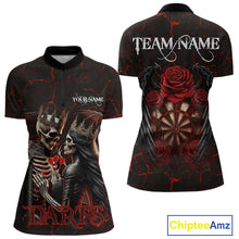 Load image into Gallery viewer, Personalized Skeleton Couple And Roses Gothic Darts Shirt For Women Custom Dart Jersey Outfit|Red TDM5038