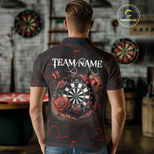 Load image into Gallery viewer, Personalized Skull And Roses Gothic Darts Shirt For Men Custom Red Dart Jersey Team Polo &amp; 1/4 Zip TDM5041