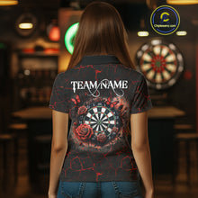 Load image into Gallery viewer, Personalized Skull And Roses Gothic Darts Shirt For Women Custom Red Dart Jersey Team Polo &amp; 1/4 Zip TDM5041