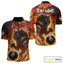 Load image into Gallery viewer, Orange Flaming Wolf 8 Ball Pool Billiard Shirt For Men Custom Billiard League Team Jersey TDM5252