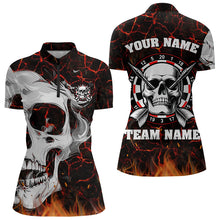 Load image into Gallery viewer, Personalized Red Fiery Crack Skull Dart Shirts Custom Scary Dart Shirts For Women Dart Jerseys TDM3267