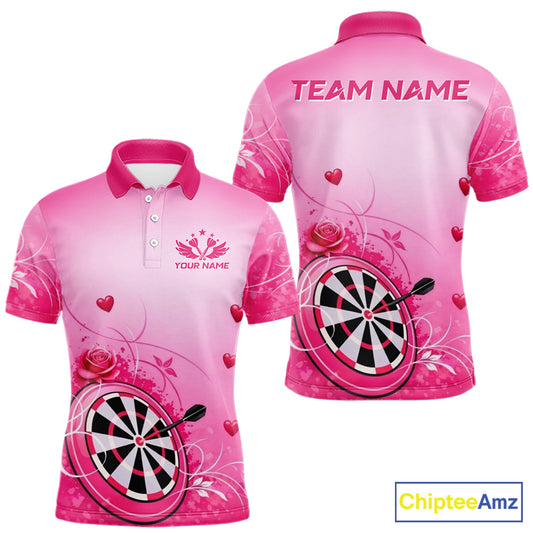 Personalized Pink Roses Darts Jersey For Men Custom Valentine Darts Shirts, Best Darts Gifts TDM5767